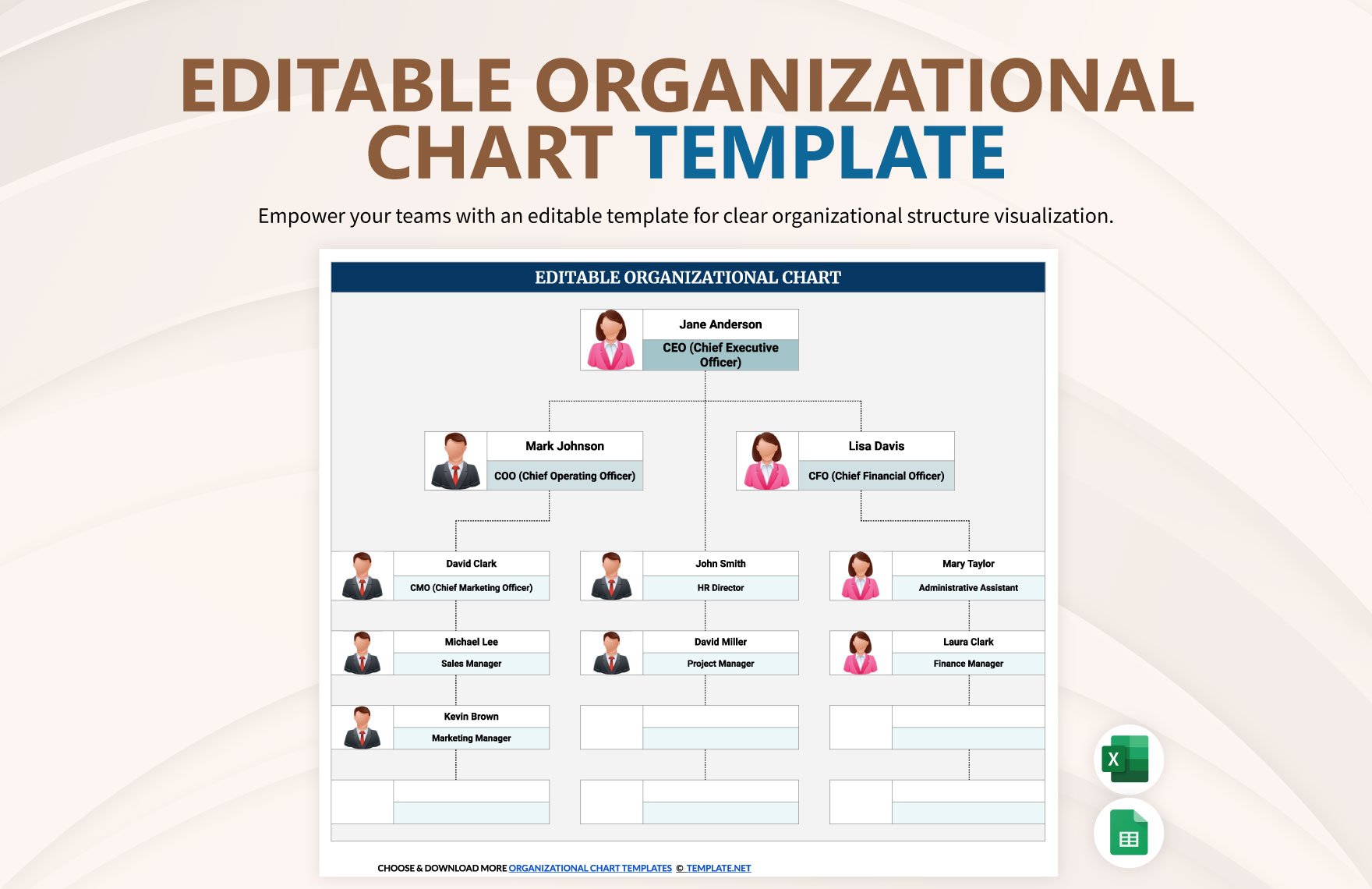 Free Editable Organizational Chart Template in Excel, Google Sheets