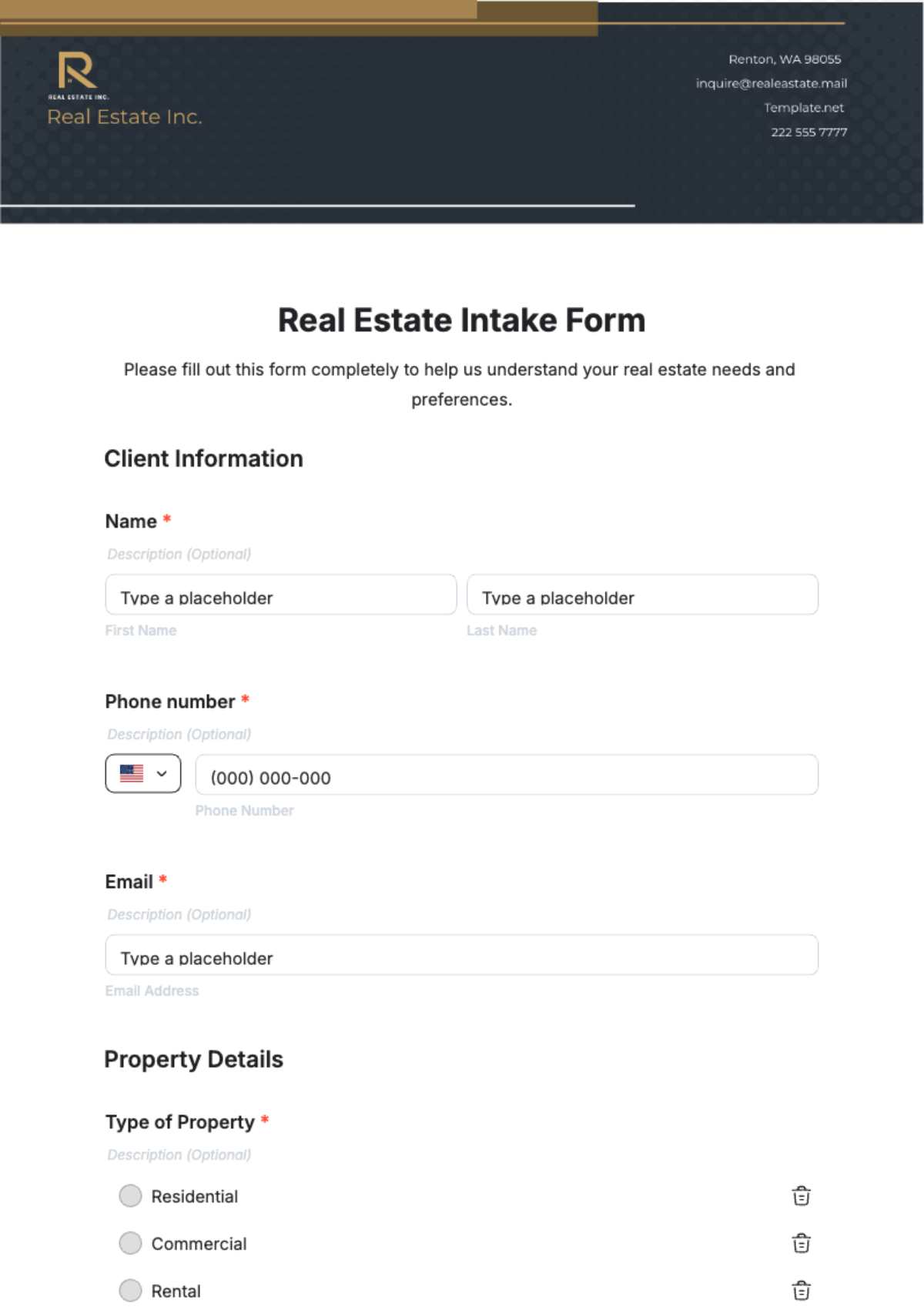 Real Estate Client Intake Form Template - Edit Online & Download