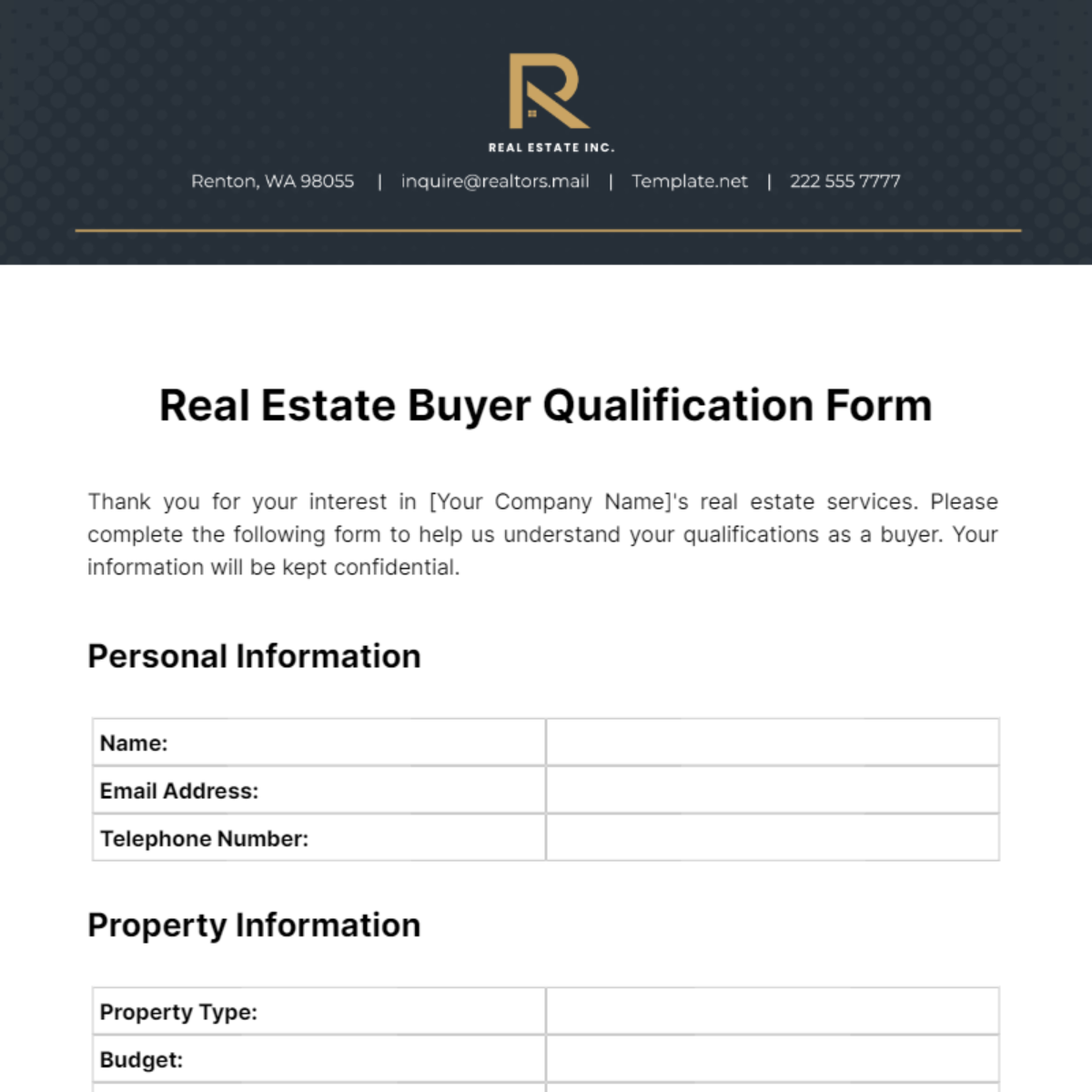 Real Estate Buyer Qualification Form Template