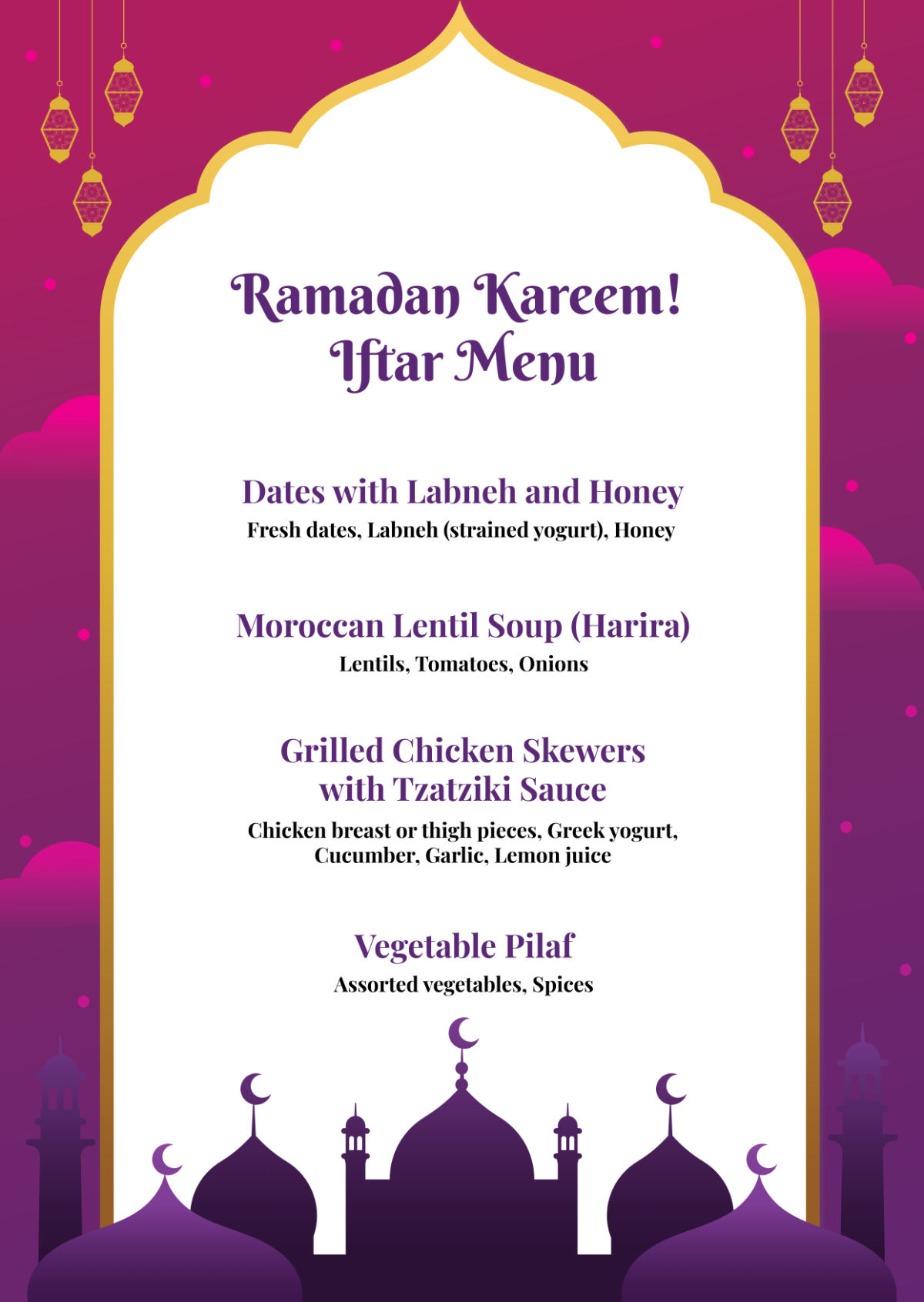 Free Ramadan Kareem Iftar Menu Template