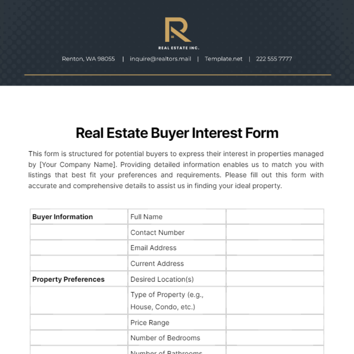 Real Estate Buyer Interest Form Template
