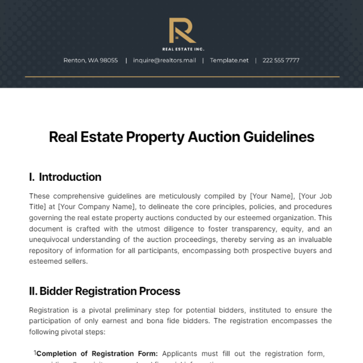 Free Real Estate Property Auction Guidelines Template