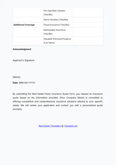 Free Real Estate Home Insurance Quote Template to Edit Online