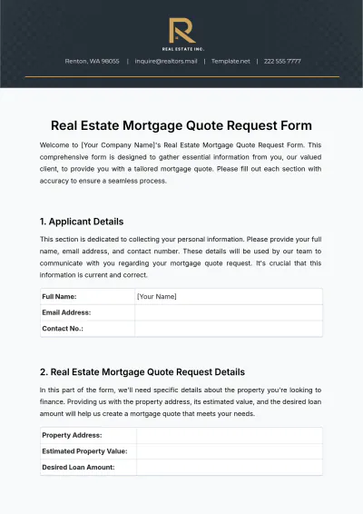 Free Real Estate Mortgage Quote Request Template to Edit Online