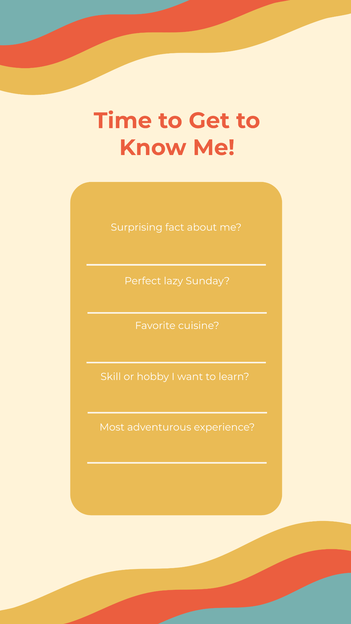 Free Time To Get to Know Me Instagram Story Template