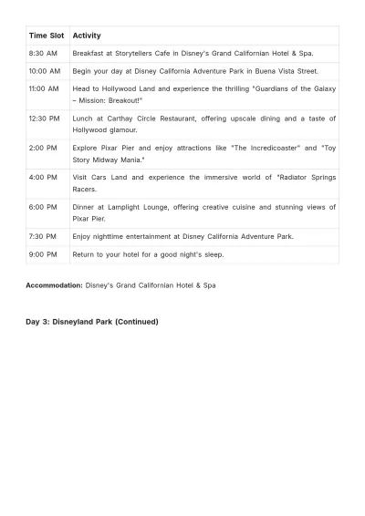 Free 3 Day Disneyland Itinerary Template to Edit Online