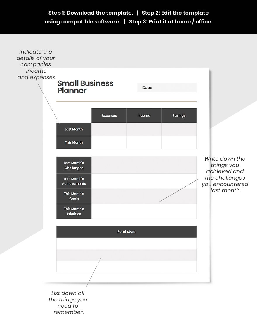 Sample Small Business Planner Template