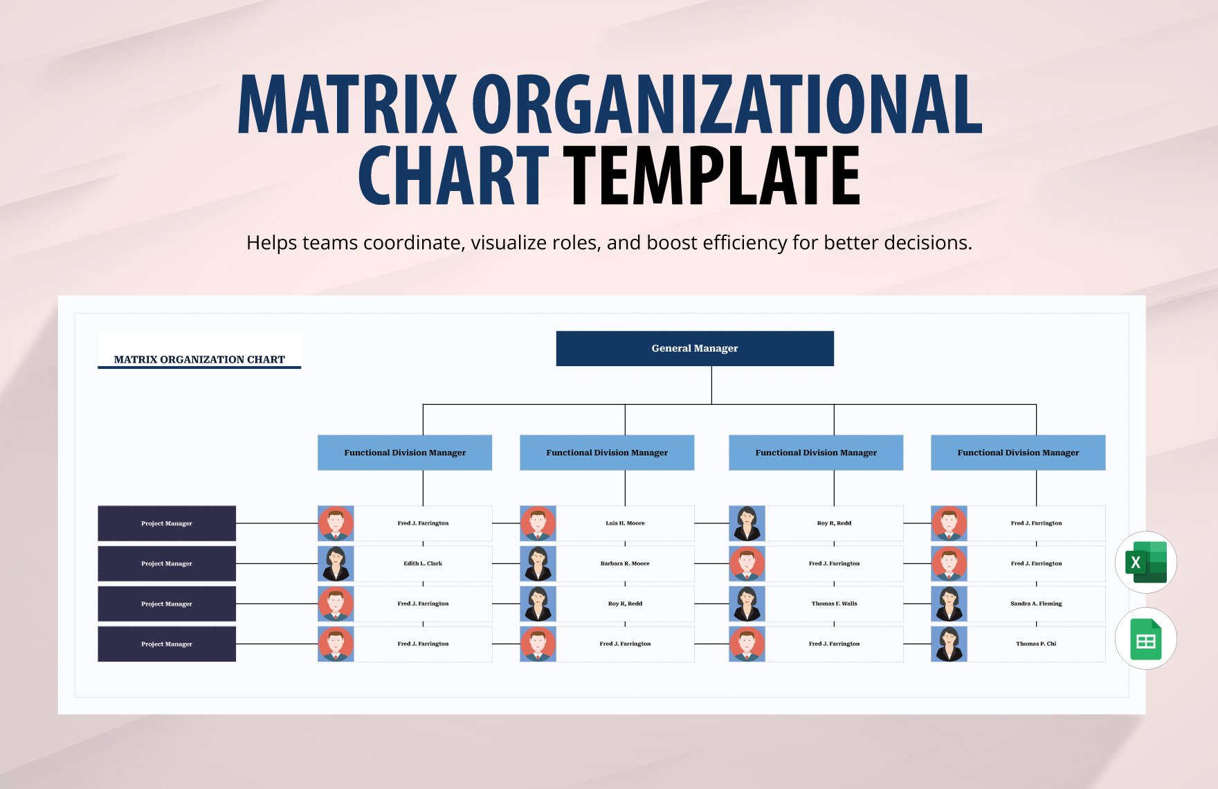 Matrix Organizational Chart Template in Excel, Google Sheets