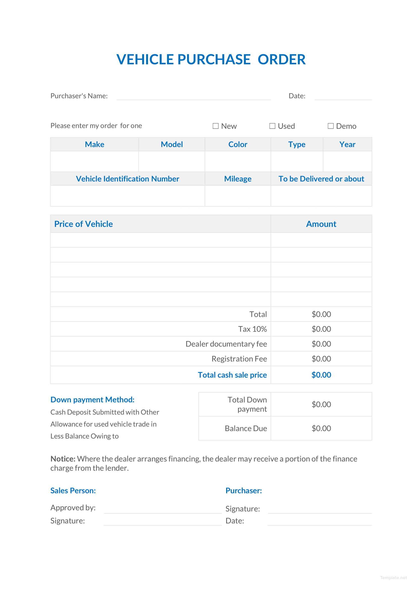 Vehicle Purchase Order Template In Microsoft Word Excel Images