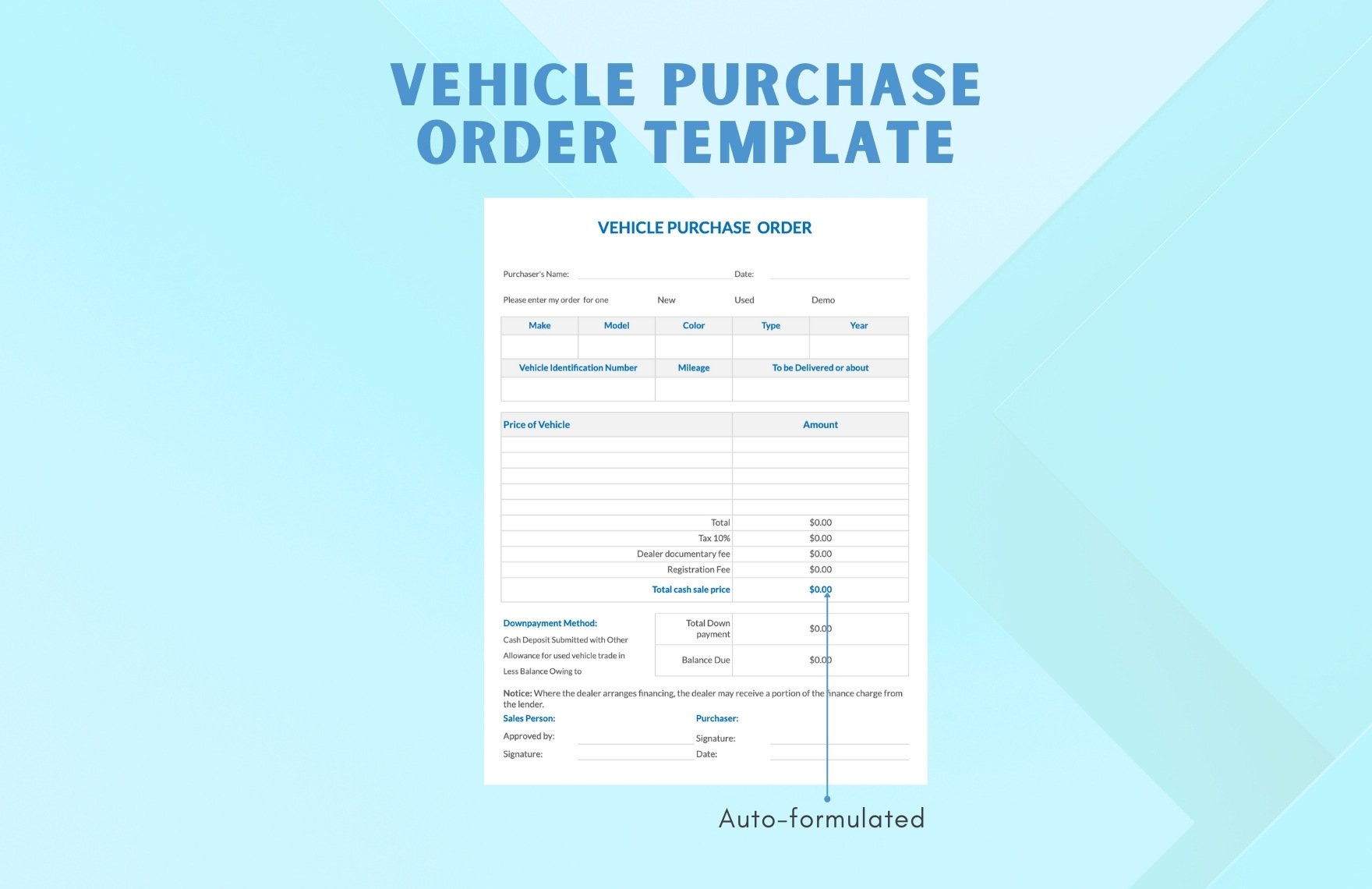 Vehicle Purchase Order Template