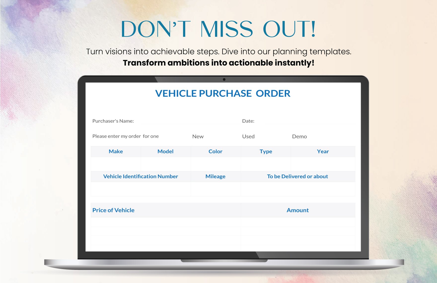 Vehicle Purchase Order Template