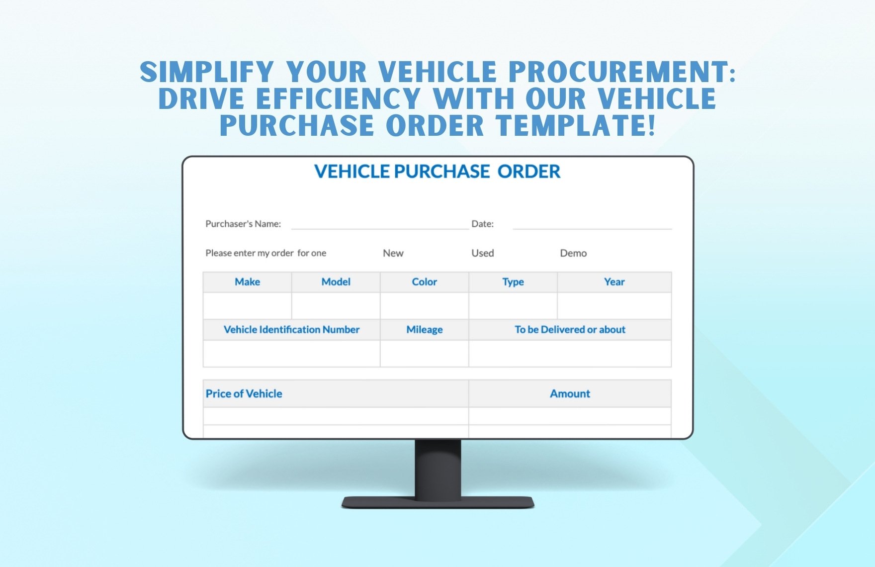 Vehicle Purchase Order Template in Portable Documents, MS Word, Numbers ...
