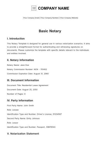 Free Basic Notary Template to Edit Online