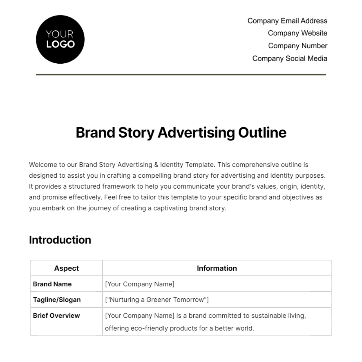 Brand Story Advertising Outline Template