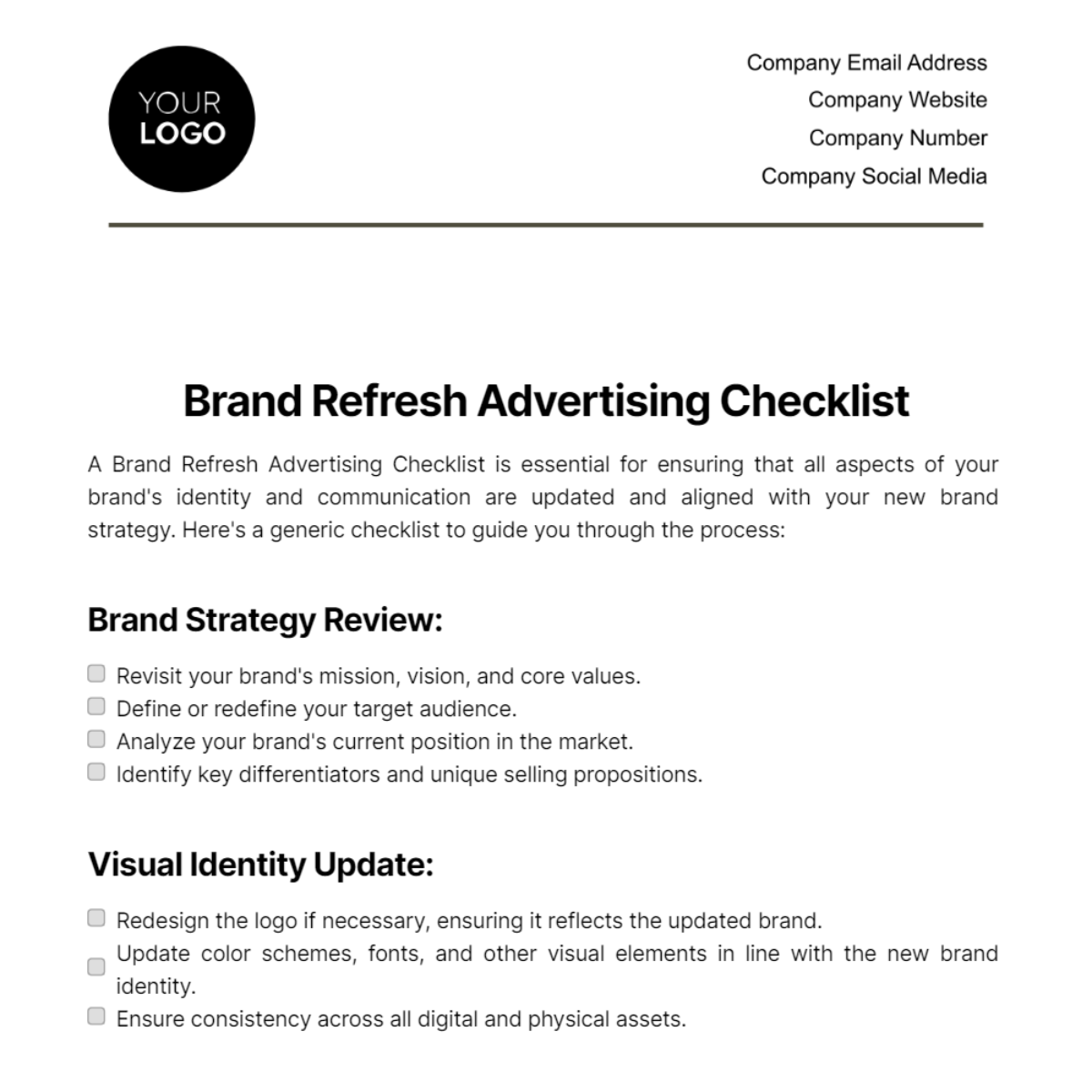 Brand Refresh Advertising Checklist Template