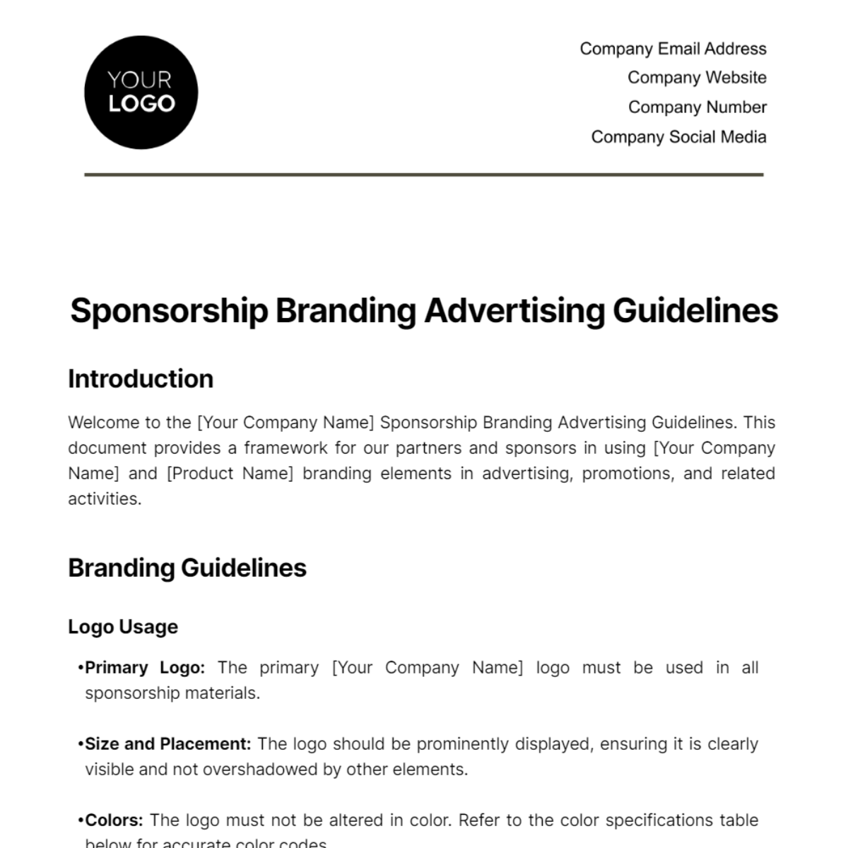 Free Sponsorship Branding Advertising Guidelines Template