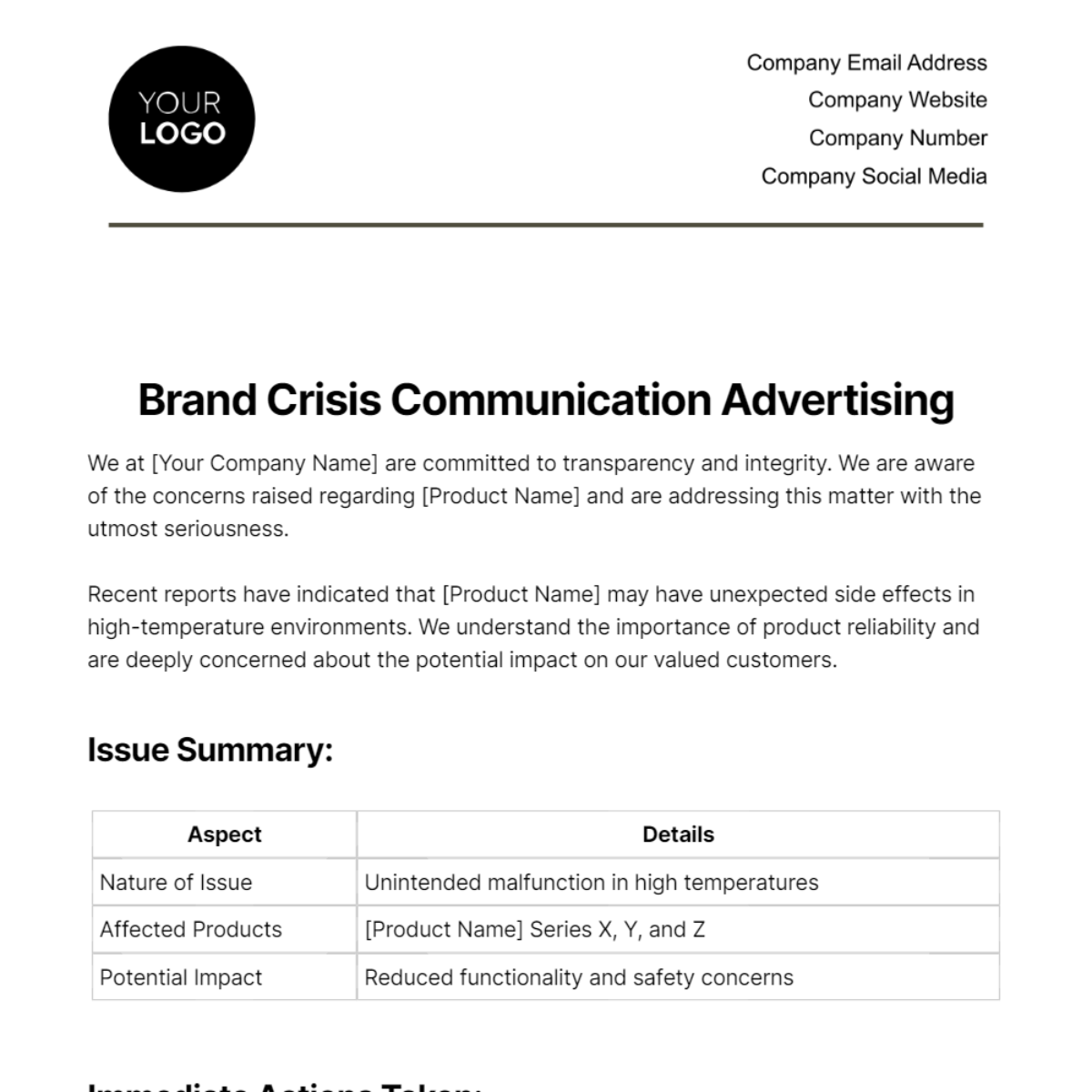 Brand Crisis Communication Advertising Template