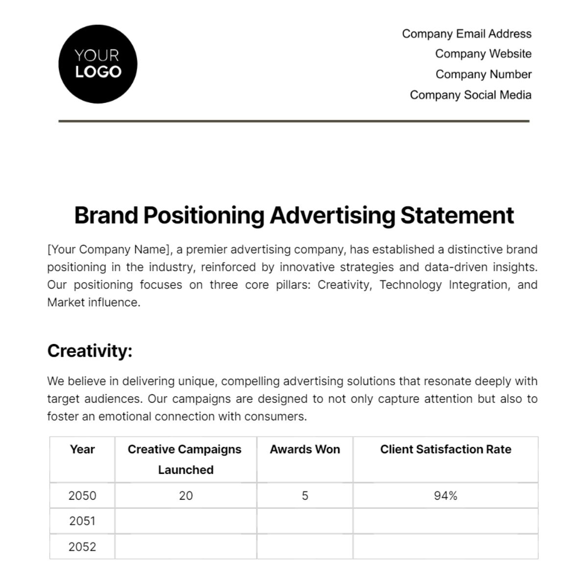 Brand Positioning Advertising Statement Template