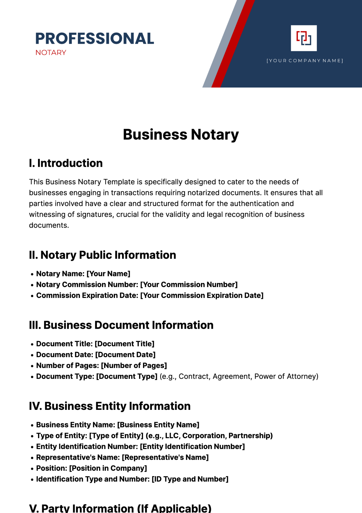 Business Notary Template