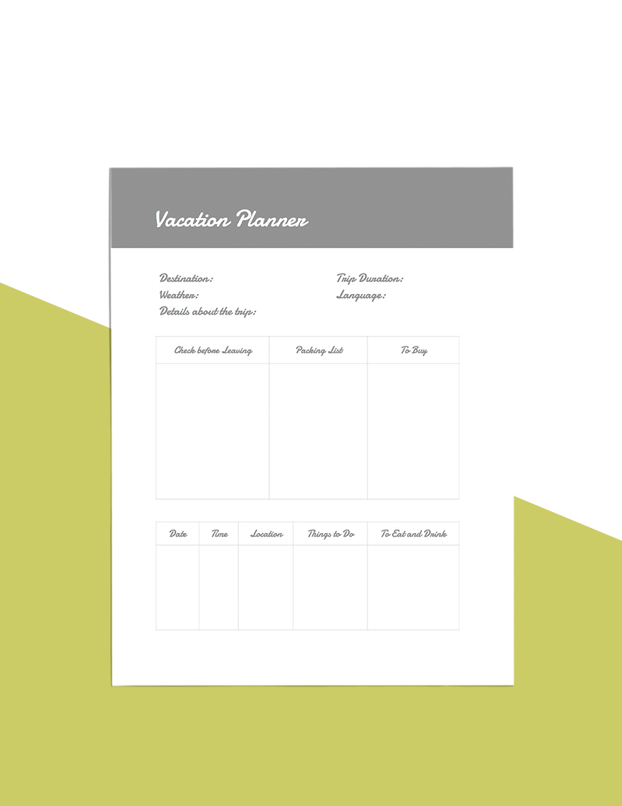 Sample Vacation Planner Template