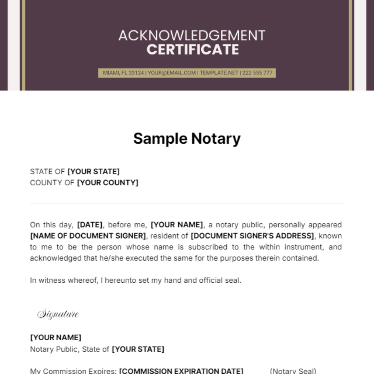 Sample Notary Template - Edit Online & Download Example | Template.net