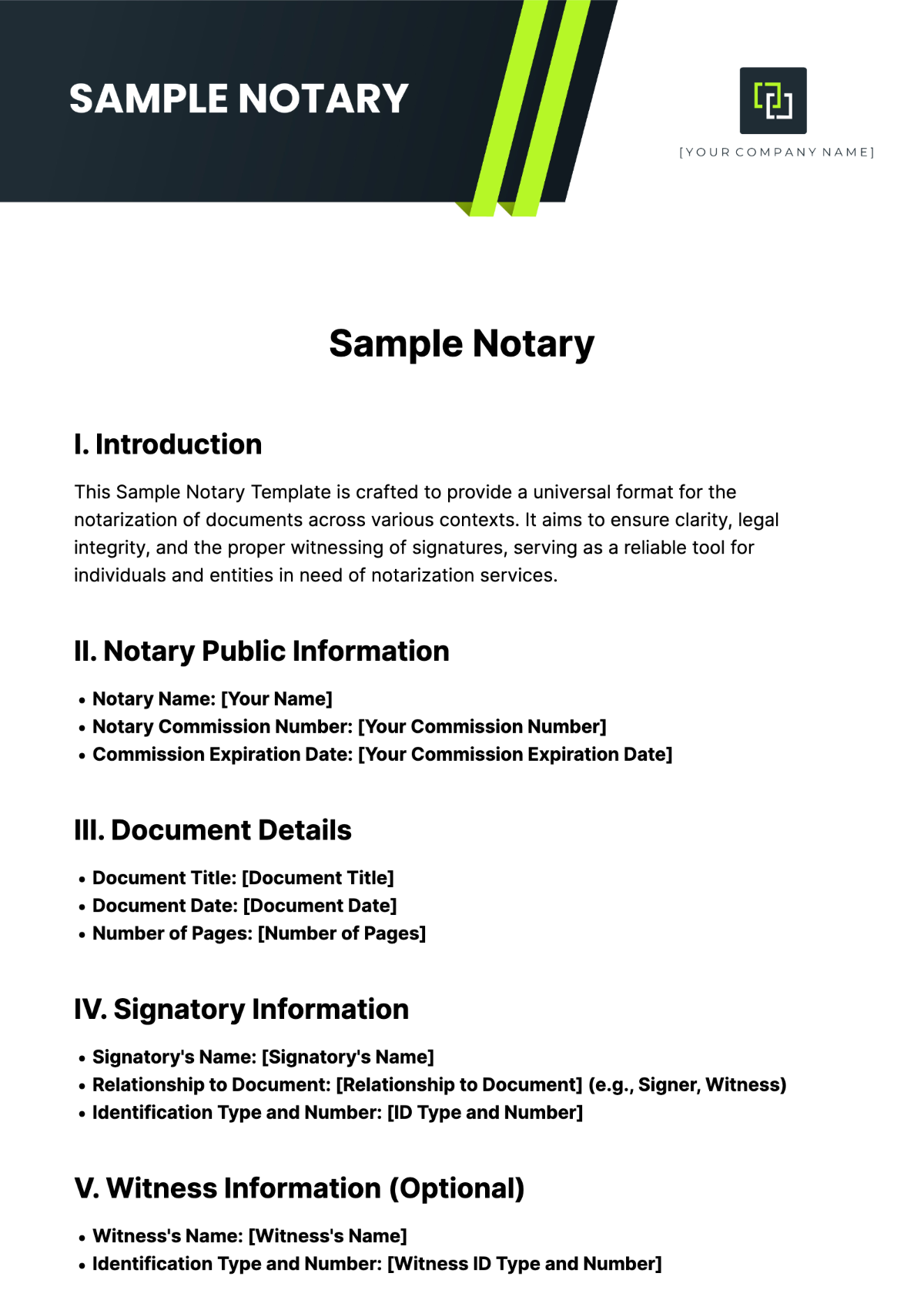 Sample Notary Template