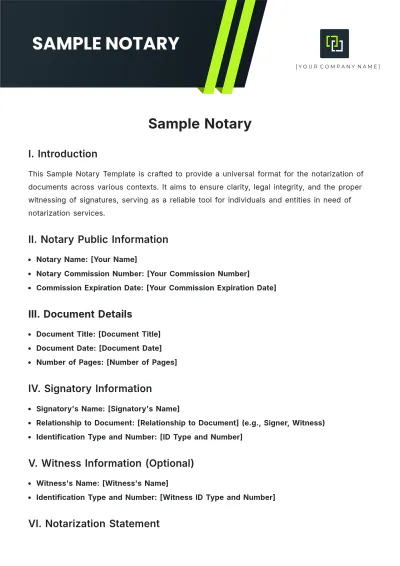 Free Sample Notary Template to Edit Online