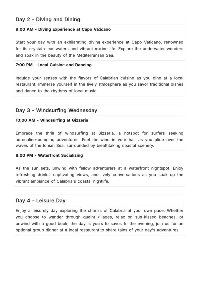 Free Calabria Itinerary Template to Edit Online