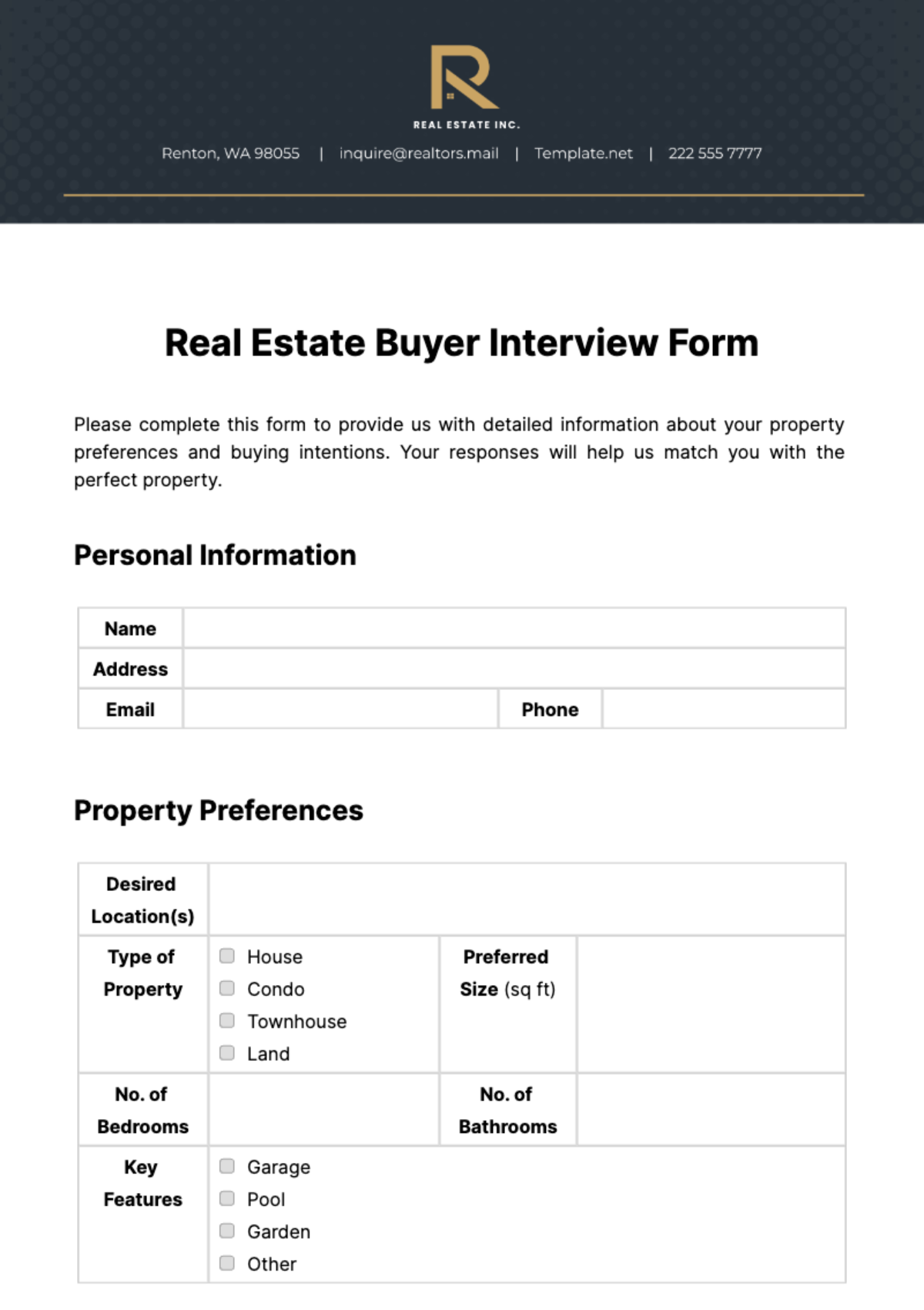 Real Estate Buyer Interview Form Template