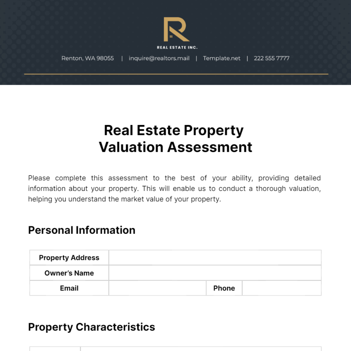 Free Real Estate Property Valuation Assessment Template