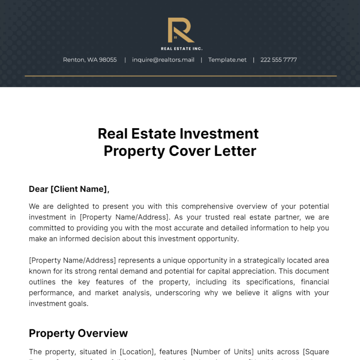 Real Estate Investment Property Cover Letter Template