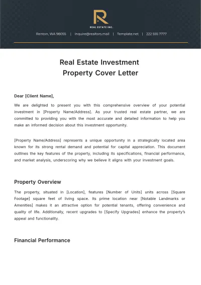 Free Real Estate Investment Property Cover Letter Template to Edit Online