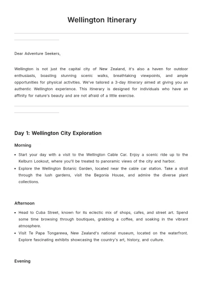 Free Wellington Itinerary Template to Edit Online