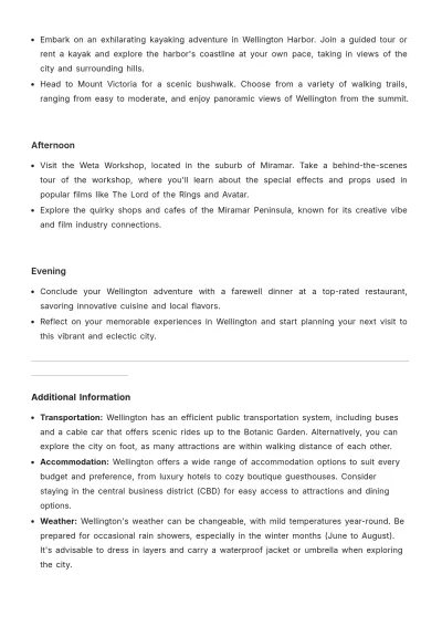 Free Wellington Itinerary Template to Edit Online