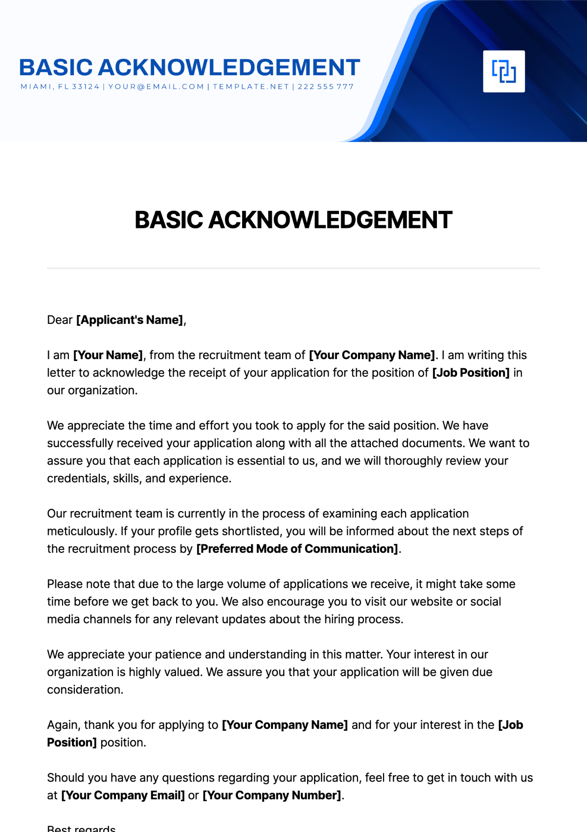 Basic Acknowledgement Template - Edit Online & Download