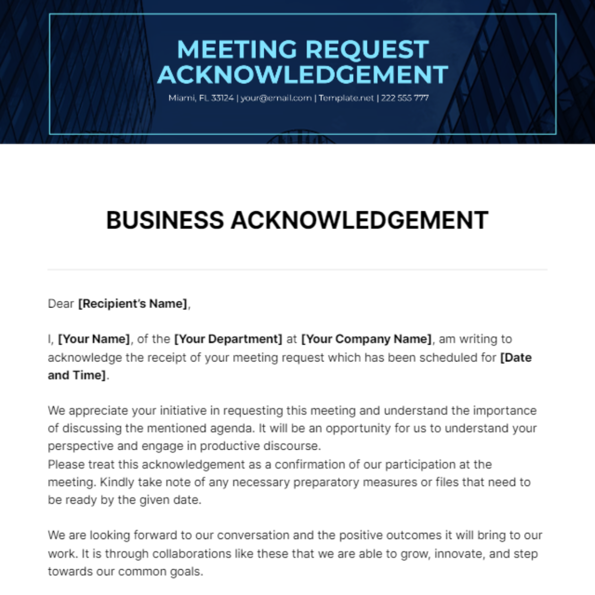 Business Acknowledgement Template