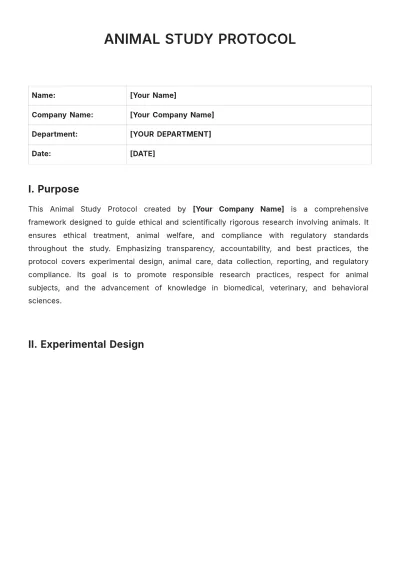 Free Animal Study Protocol Template to Edit Online