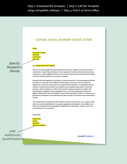 sample cover letter for school social worker position