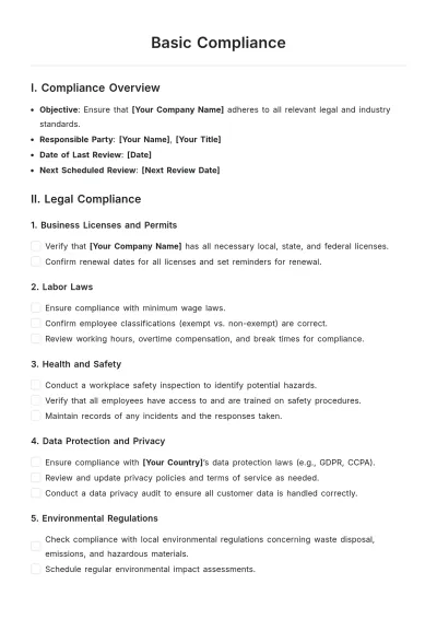 Free Basic Compliance Template to Edit Online