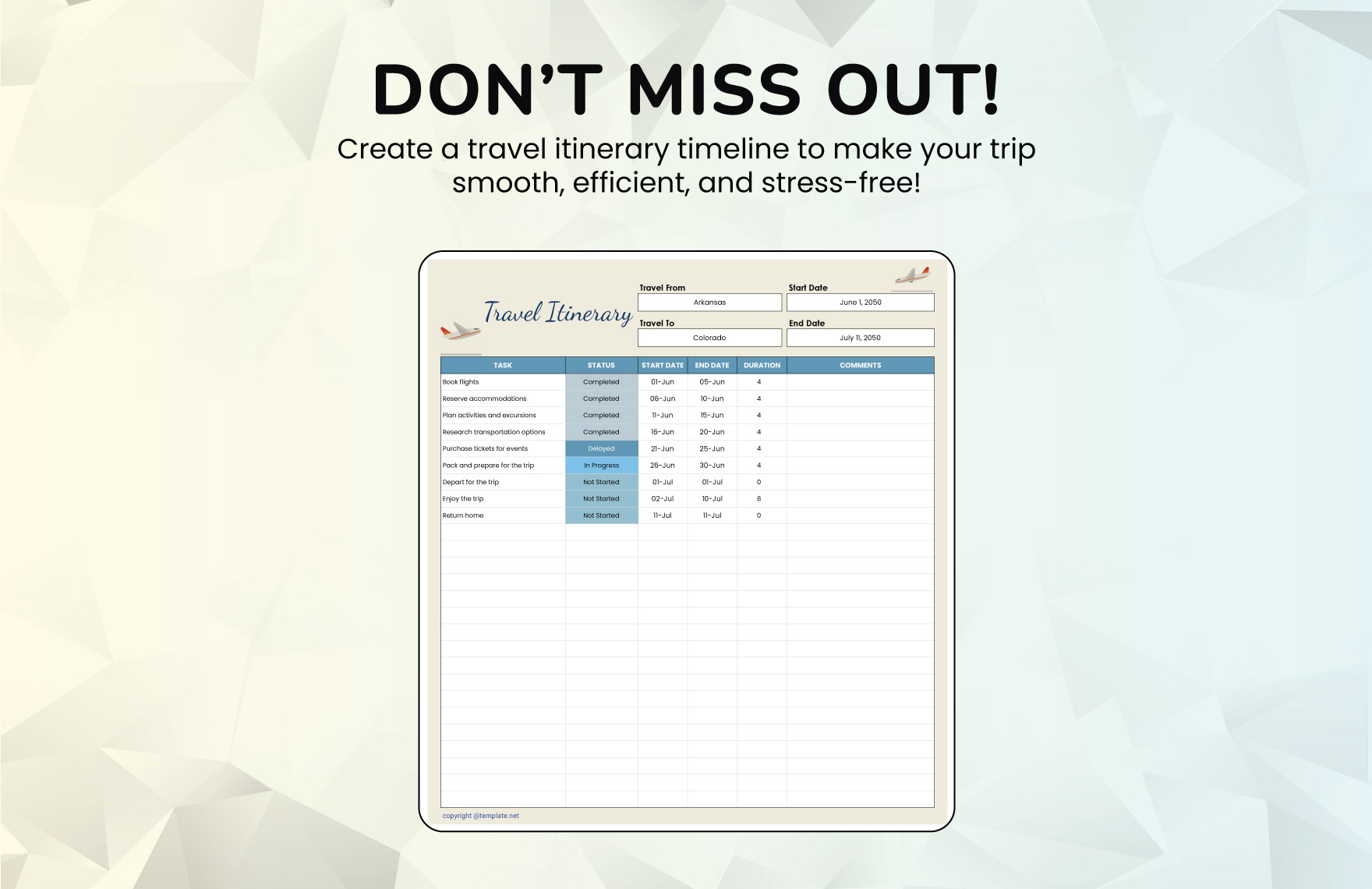 Travel Itinerary Map Template
