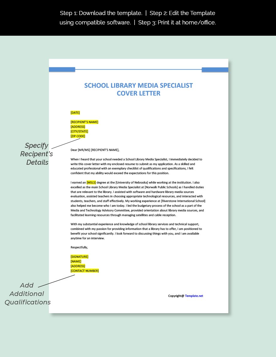 Free School Library Media Specialist Cover Letter Template