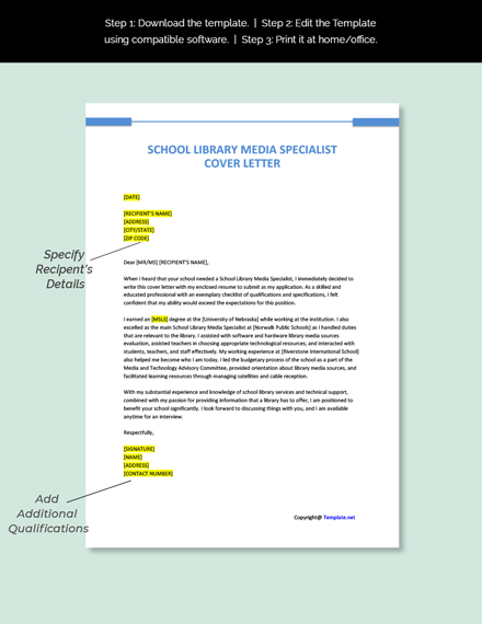 FREE School Library Media Specialist Cover Letter Template in Google ...