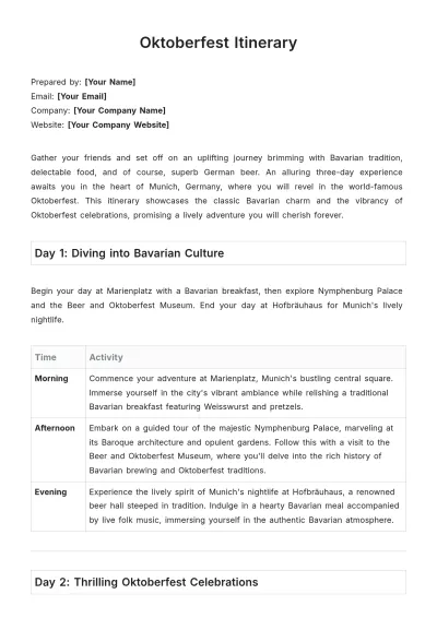 Free Oktoberfest Itinerary Template to Edit Online