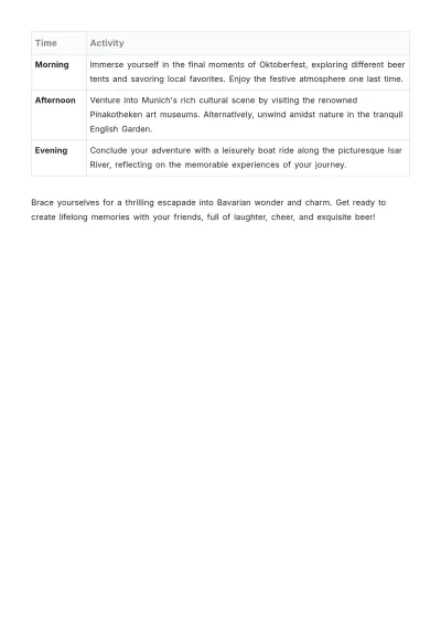 Free Oktoberfest Itinerary Template to Edit Online