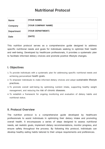 Free Nutrition Protocol Template to Edit Online