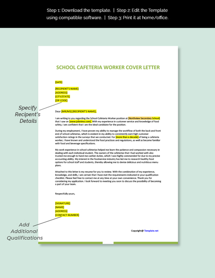 School Cafeteria Worker Cover Letter Template - Google Docs, Word ...