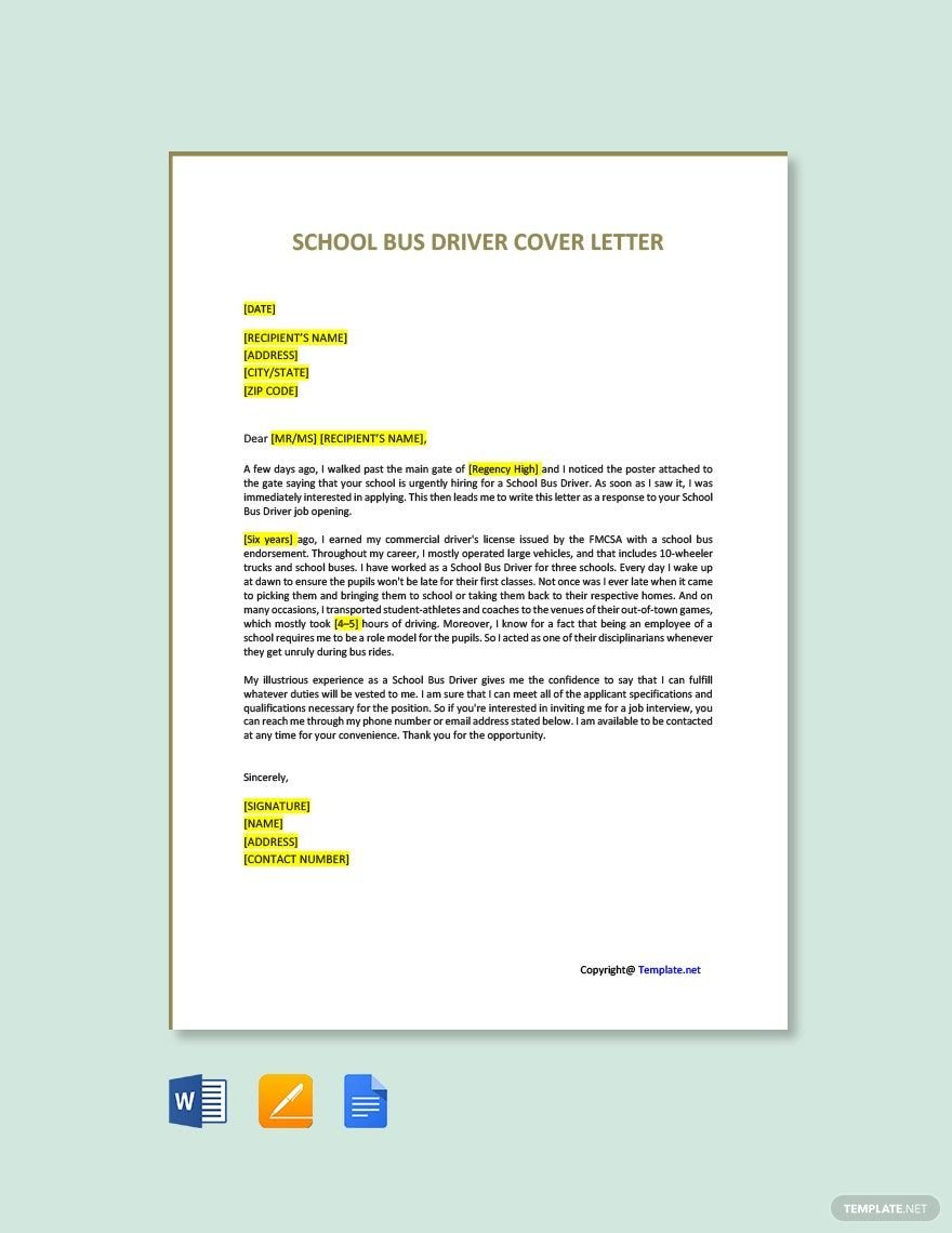 School Bus Driver Cover Letter