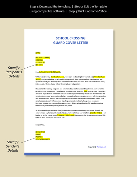 Free School Crossing Guard Cover Letter Template - Google Docs, Word ...