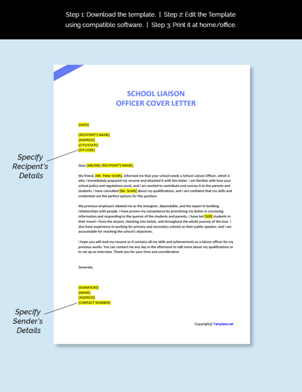 School Liaison Officer Cover Letter Template [Free PDF] - Word (DOC ...