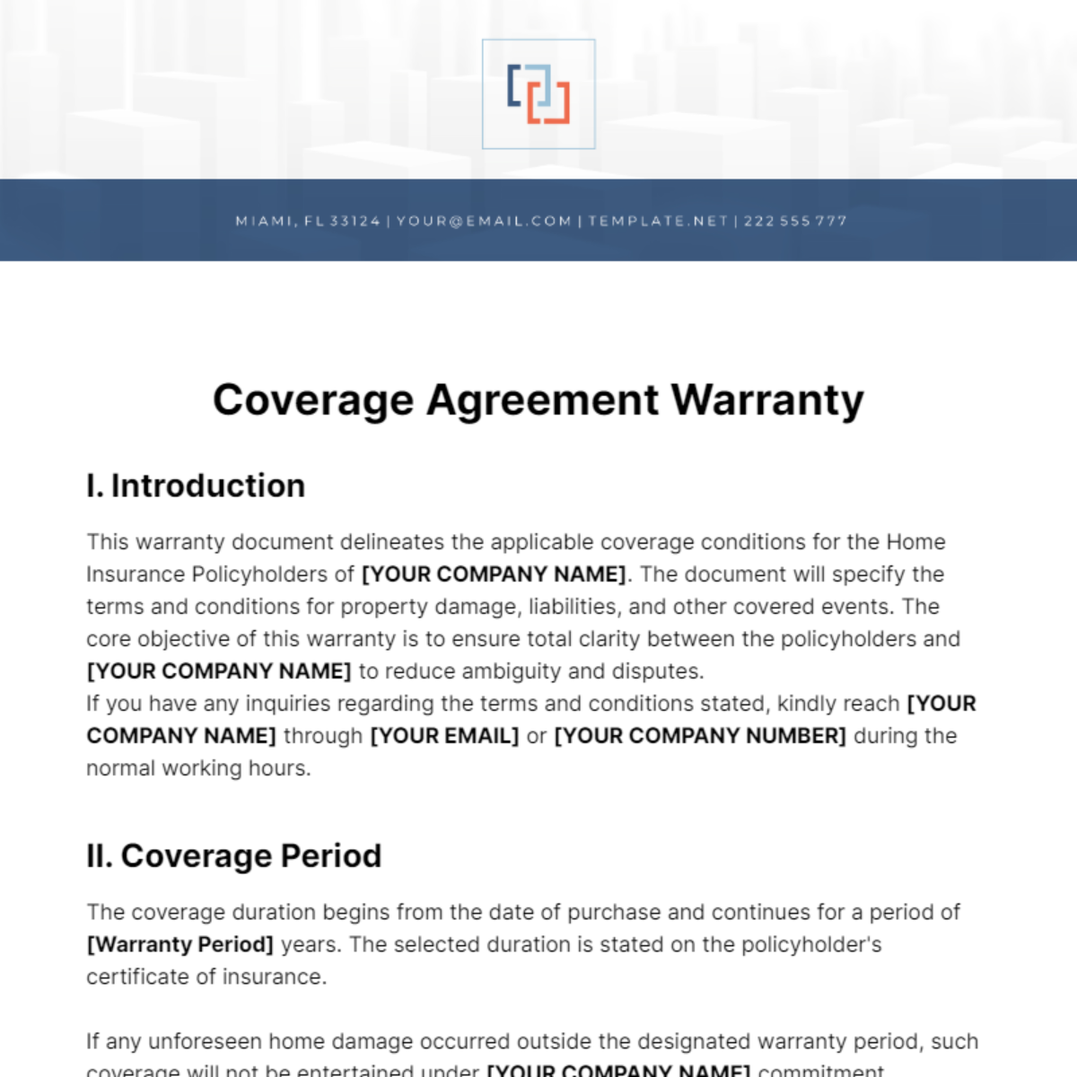 Coverage Agreement Warranty Template